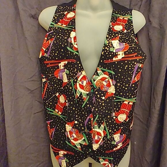 Vintage Robyn-Lyn Ugly Christmas Skiing Santa Vest - Picture 1 of 6
